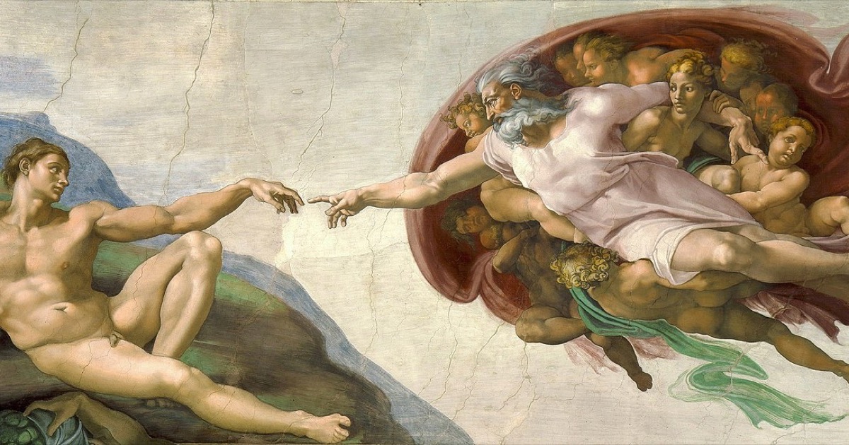 The Creation of Adam by Michelangelo — two hands reaching toward each other with a gap between them